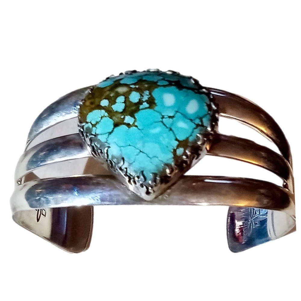 Sterling 💜 OOAK Turquoise Southwestern Cuff Bracelet‎ Artisan Signed Handcrafted